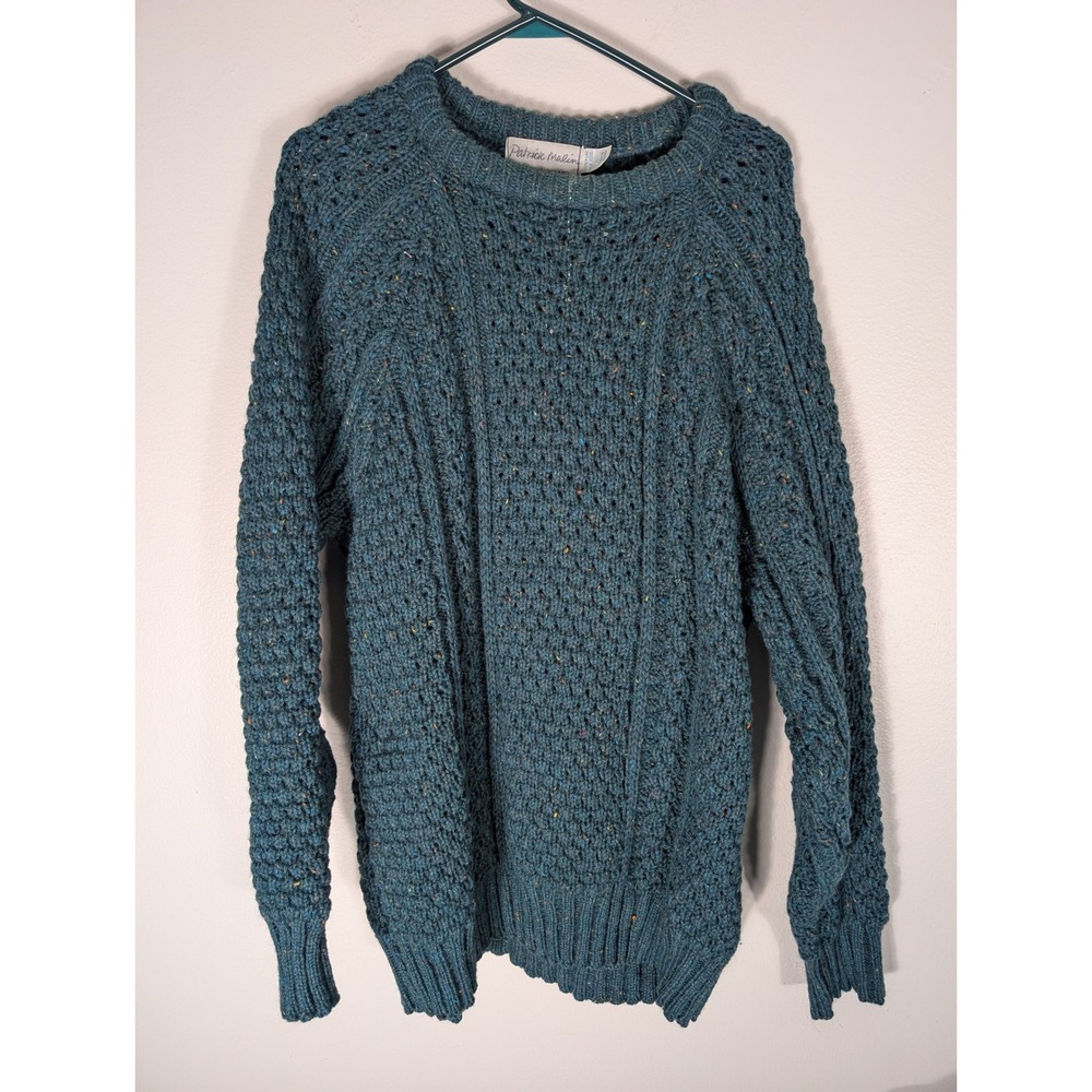 Patrick Malin Men's Large 100% Wool Donegal Ireland Blue Cable Knit Sweater